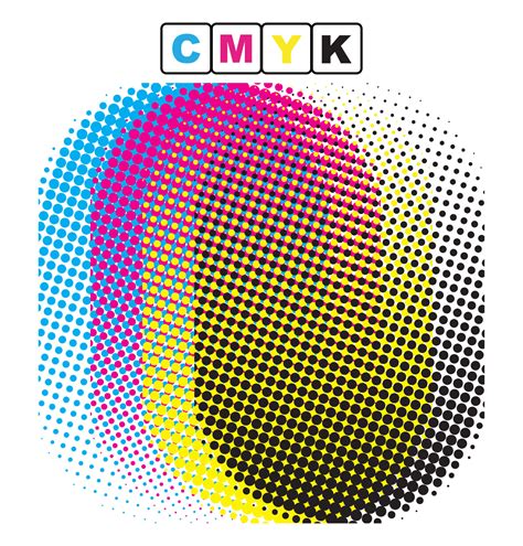 A diagram showing CMYK halftone dots creating different shades.
